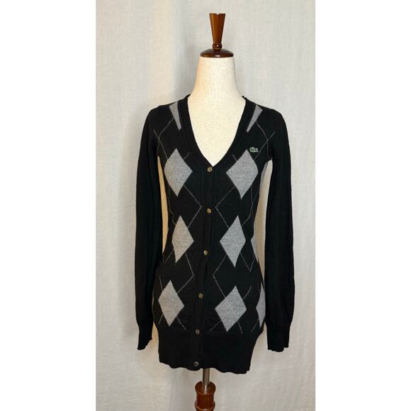 Vintage Women’s Lacoste 100% Pure Wool, Black & Grey, Argyle Cardigan
36 / XS - Picture 2 of 5